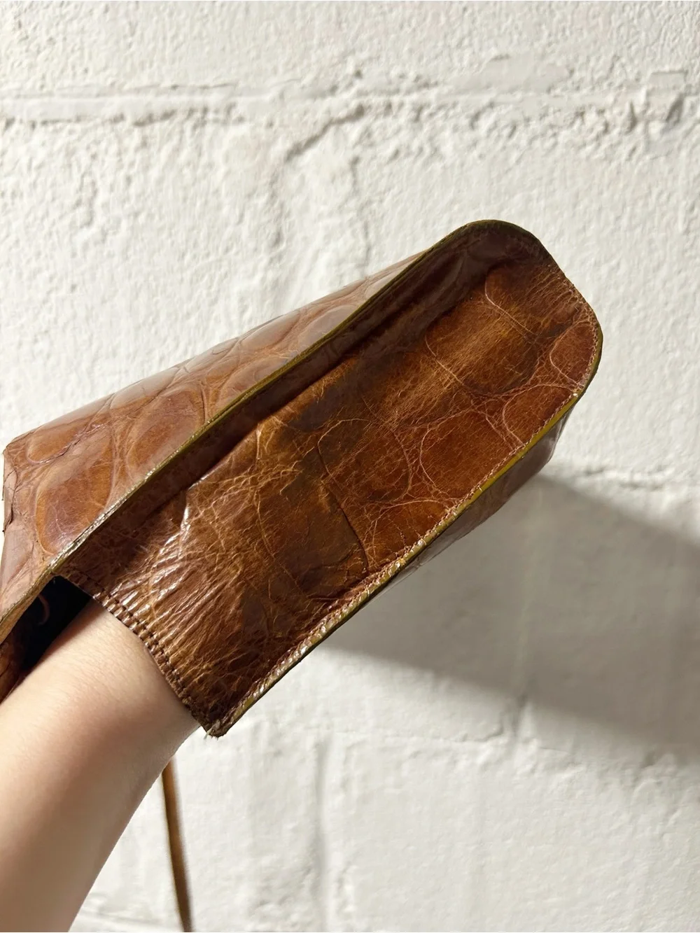 Joan & David Vintage Brown Croc-Embossed Leather Shoulder Bag